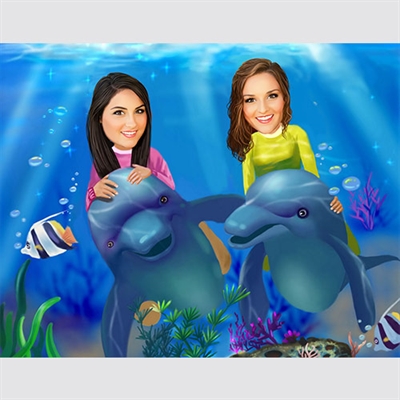 Underwater Adventure Gals Caricature from photos. - myDaVinci